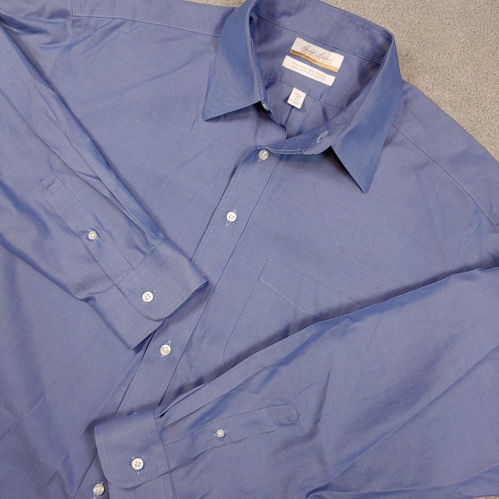 Roundtree & Yorke Dress Shirt - Men 17/36 Blue Non-Iron EZ Wash Cotton Pinpoint